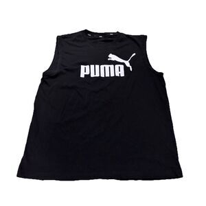 Puma Black Sleeveless Tank Top Mens Large Logo Graphic Athletic Gym Shirt
